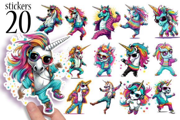 Download Cute Unicorn Dancer Stickers - Retro 80s - 80s Collection