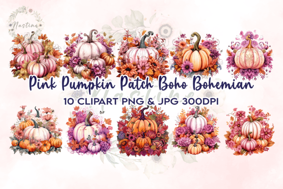 Download Pink Pumpkin Patch Boho Bohemian Clipart - Pumpkin Collection